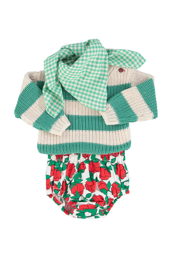 baby bloomers | ecru w/ red roses print