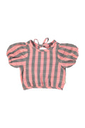 baby cropped blouse w/ baloon sleeves  | pink & green checkered