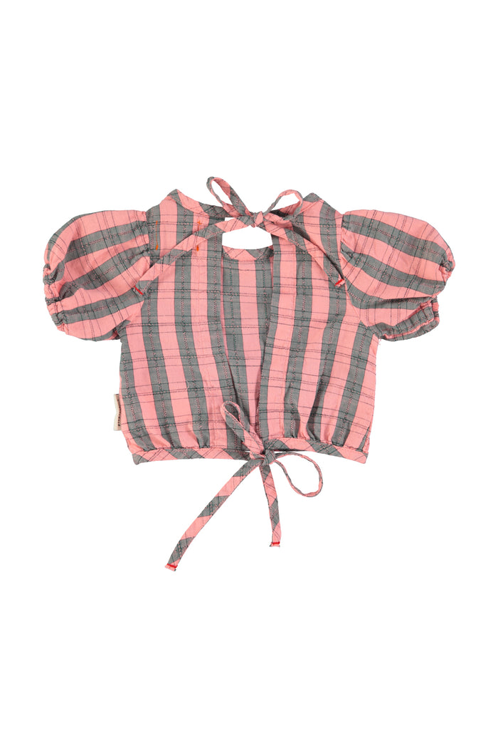baby cropped blouse w/ baloon sleeves  | pink & green checkered