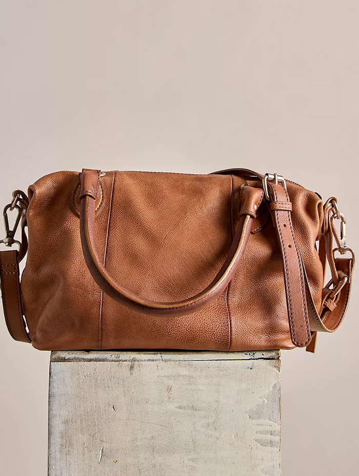 Free People Baby Emerson Tote Saddle Back View on a light gray background