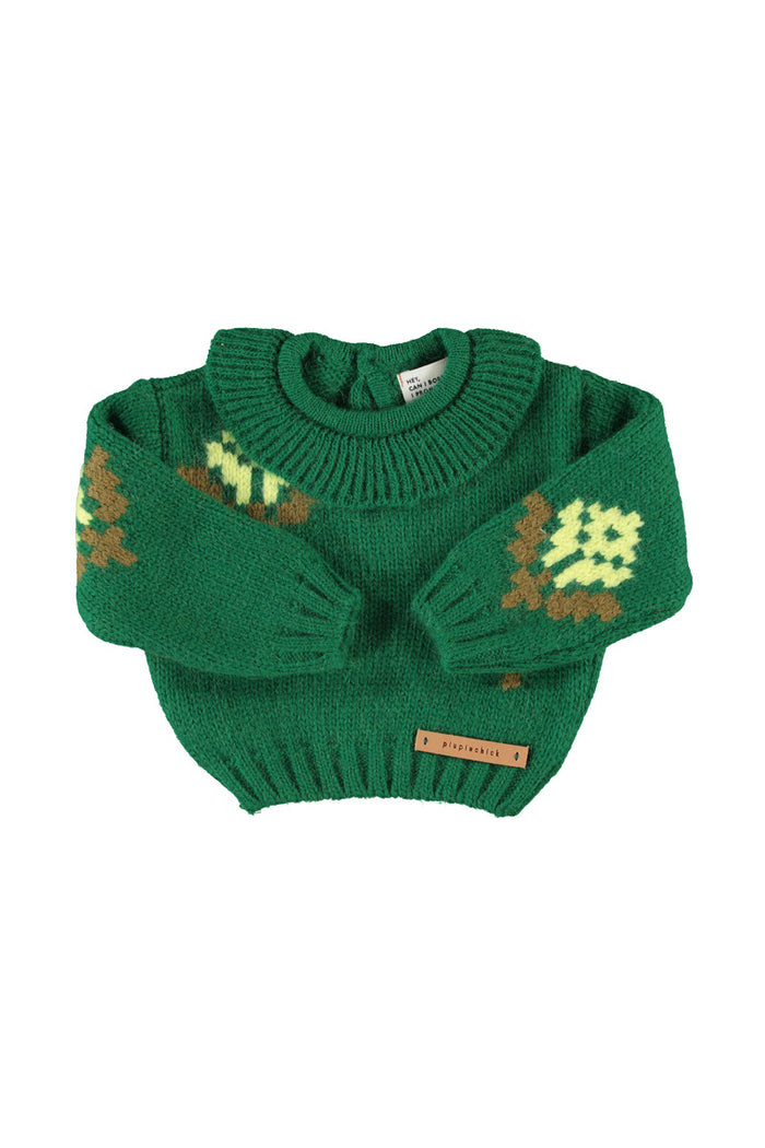 Baby Jacquard Sweater Green with Flowers