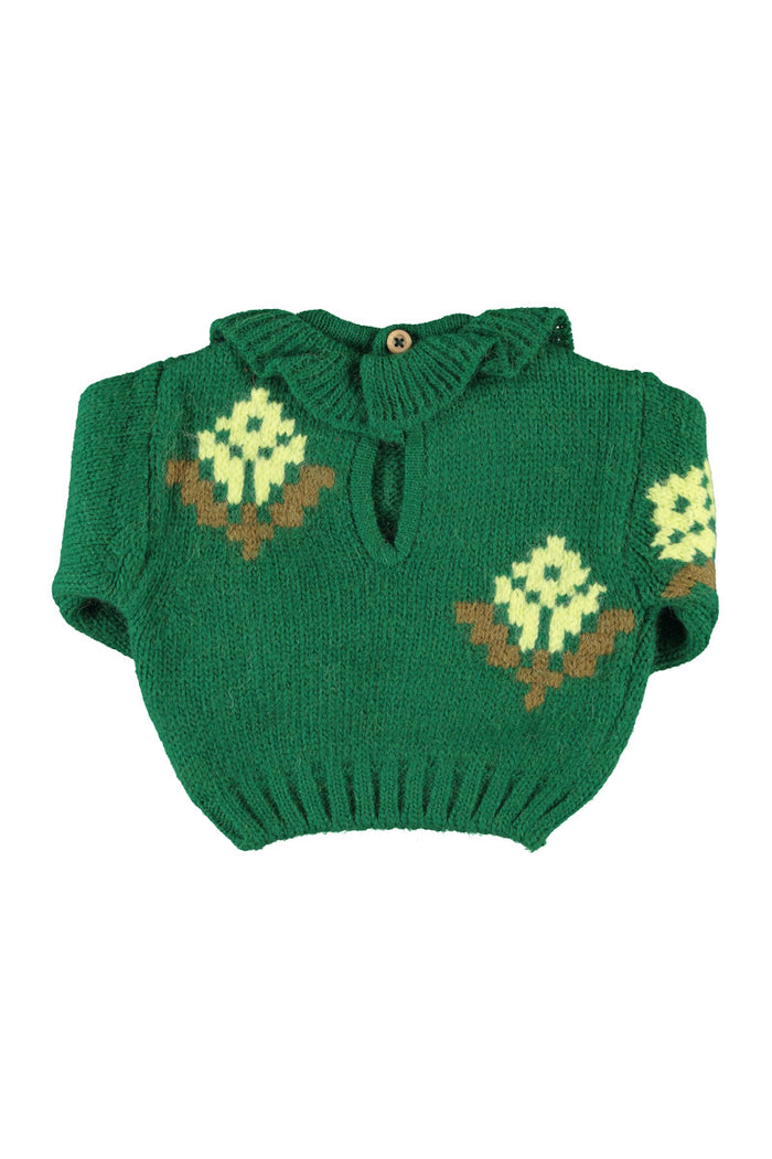 Baby Jacquard Sweater Green with Flowers
