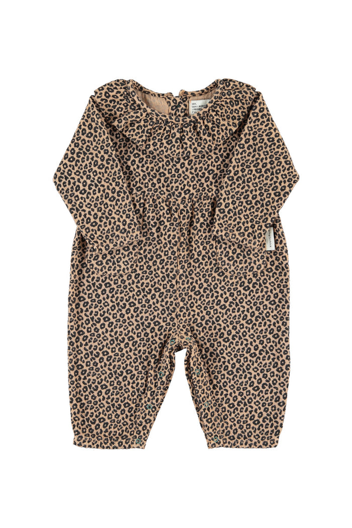 Baby Jumpsuit with Collar Brown with Animal Print