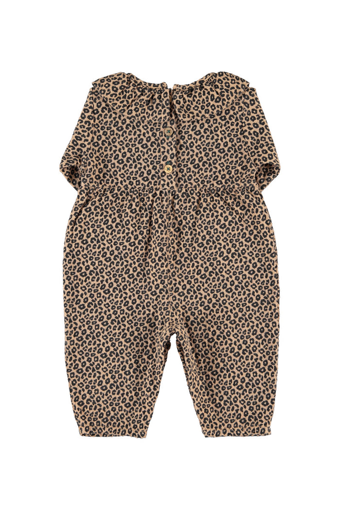 Baby Jumpsuit with Collar Brown with Animal Print
