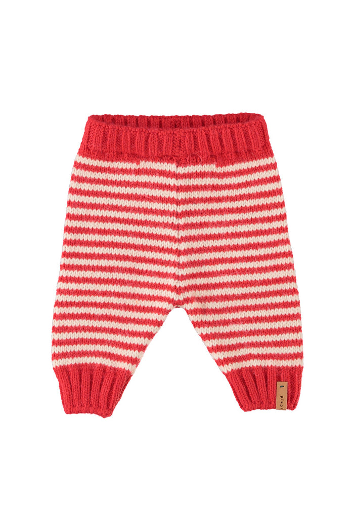 Baby Knitted Baby Leggings Ecru & Red Stripes
