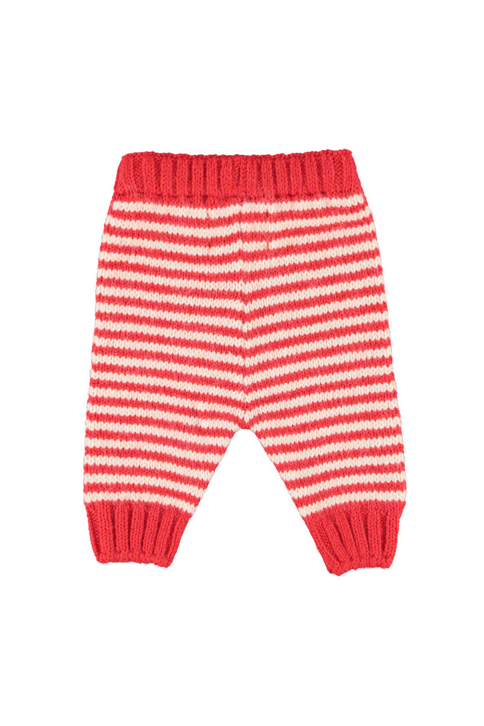 Baby Knitted Baby Leggings Ecru & Red Stripes