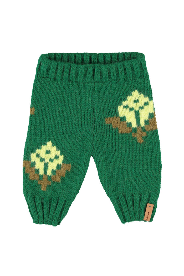 Baby Knitted Baby Leggings Green with Flowers