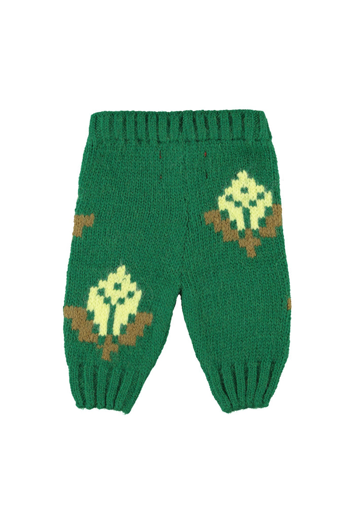 Baby Knitted Baby Leggings Green with Flowers