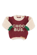 Baby Knitted Sweater Bordeaux & Ecru with "school Bus" Print