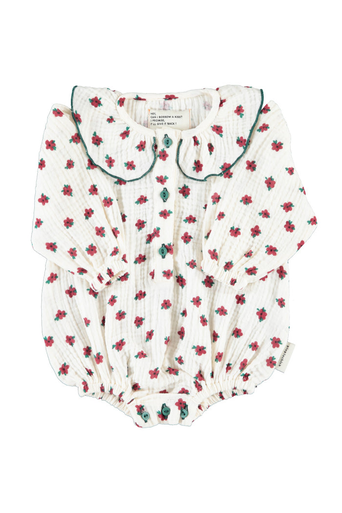 Baby Long Sleeve Romper Ecru with Little Flowers
