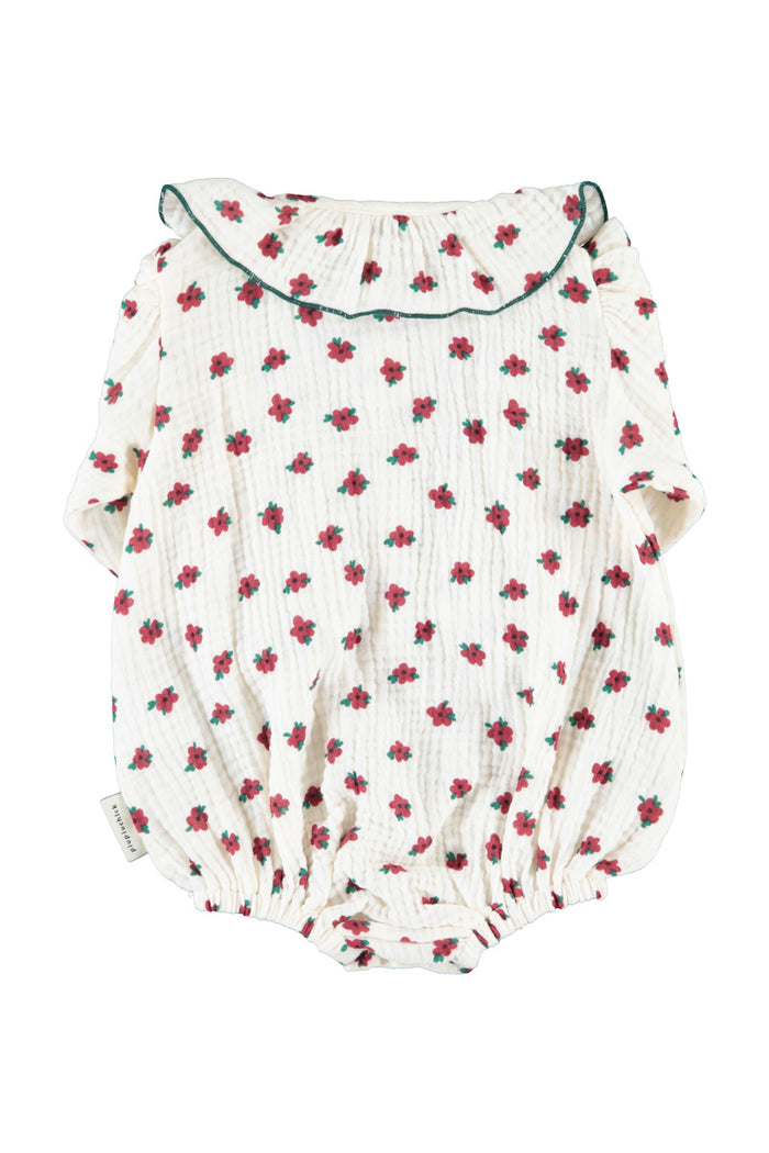 Baby Long Sleeve Romper Ecru with Little Flowers
