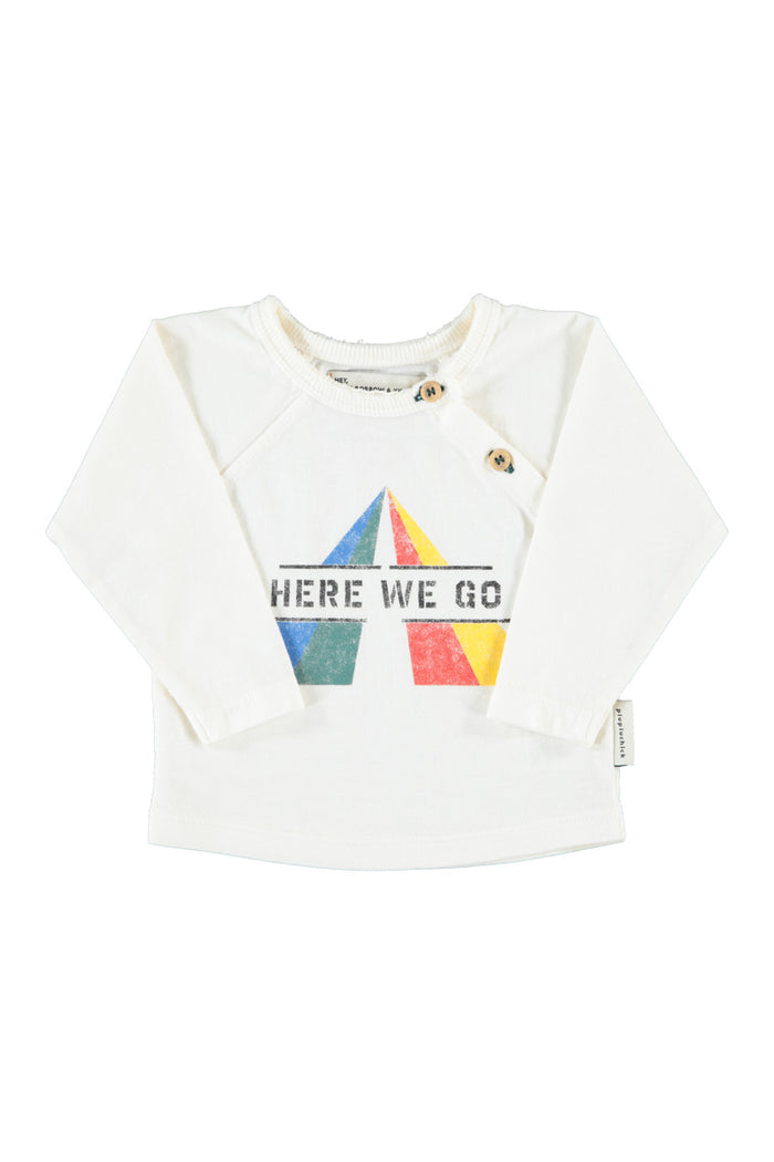 Baby Longsleeve T'shirt Ecru with "here We Go" Print