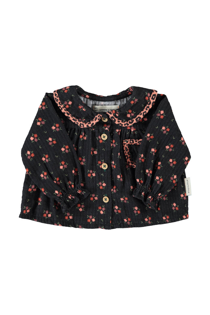 Baby Peter Pan Collar Blouse Black with Flowers