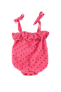 baby romper w/ ruffles | pink w/ black hearts allover