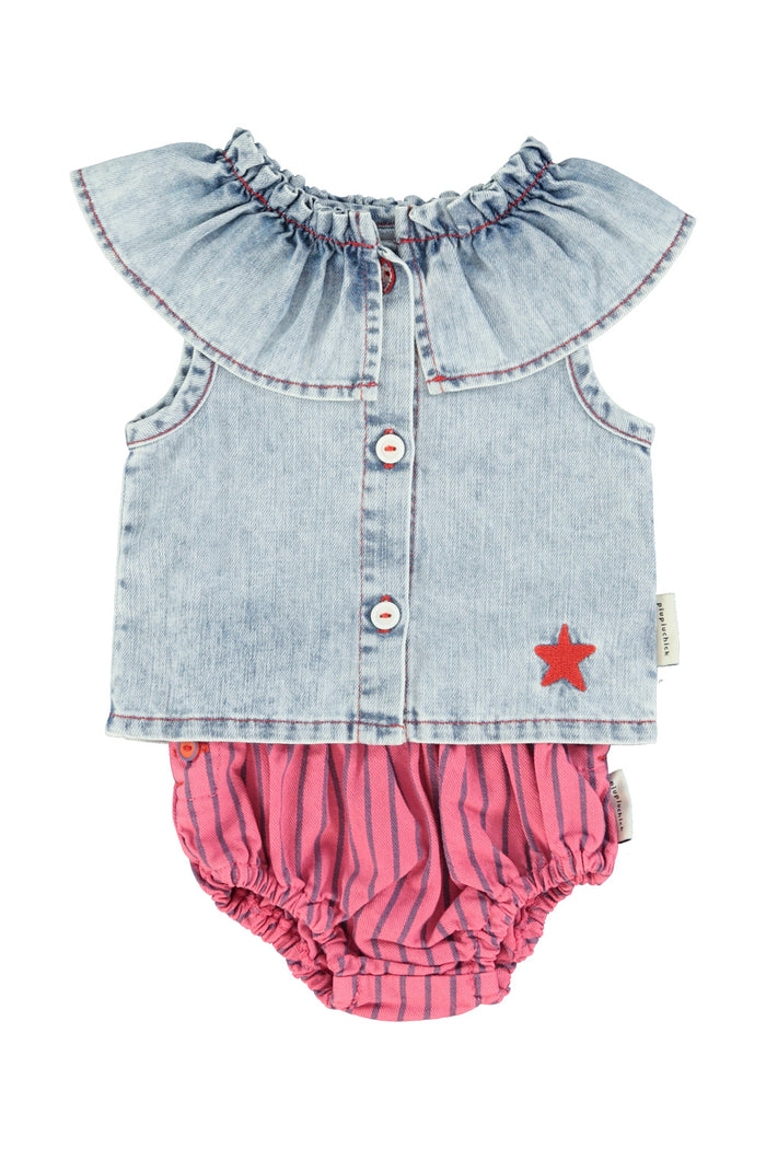 baby shorties | pink w/ indigo stripes