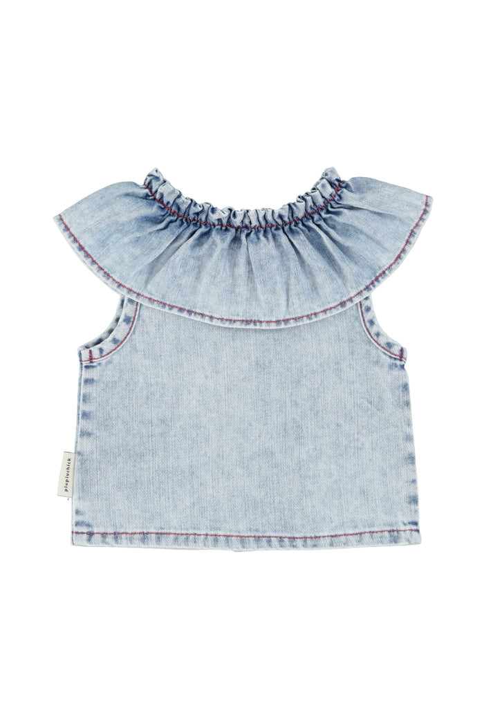 baby sleeveless blouse w/ collar | blue light denim