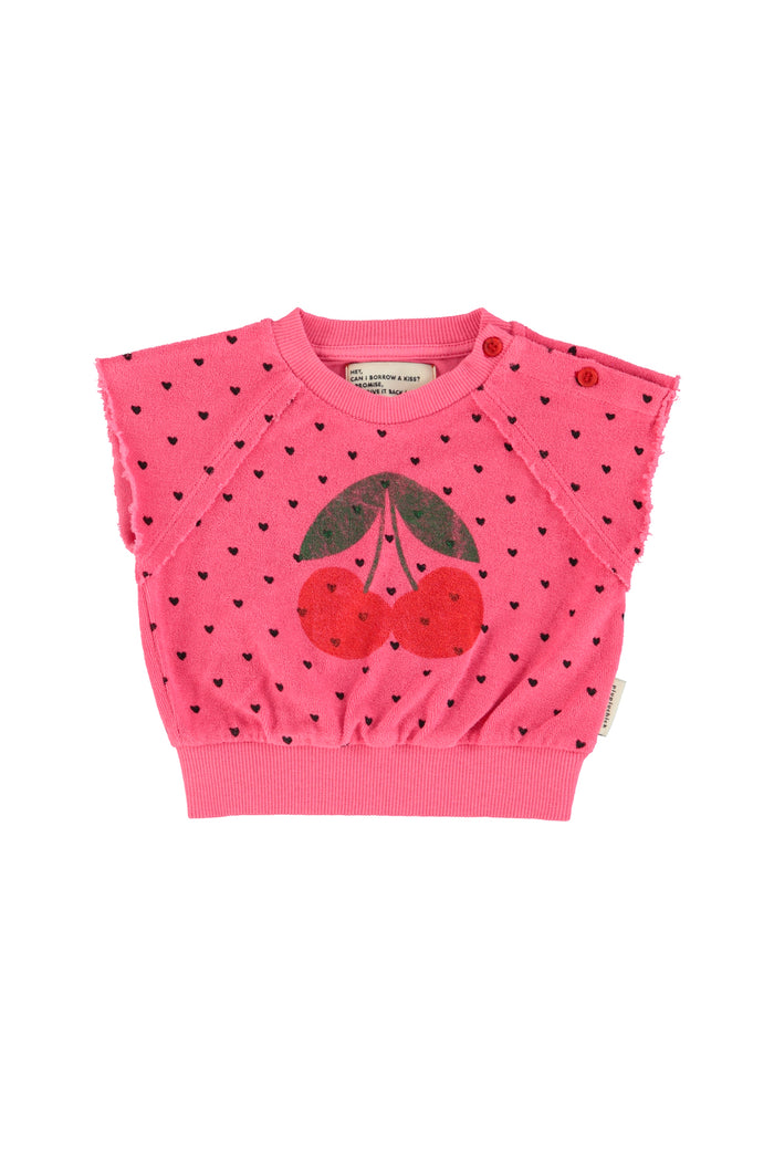 baby sleeveless sweatshirt |pink w/ cherry print