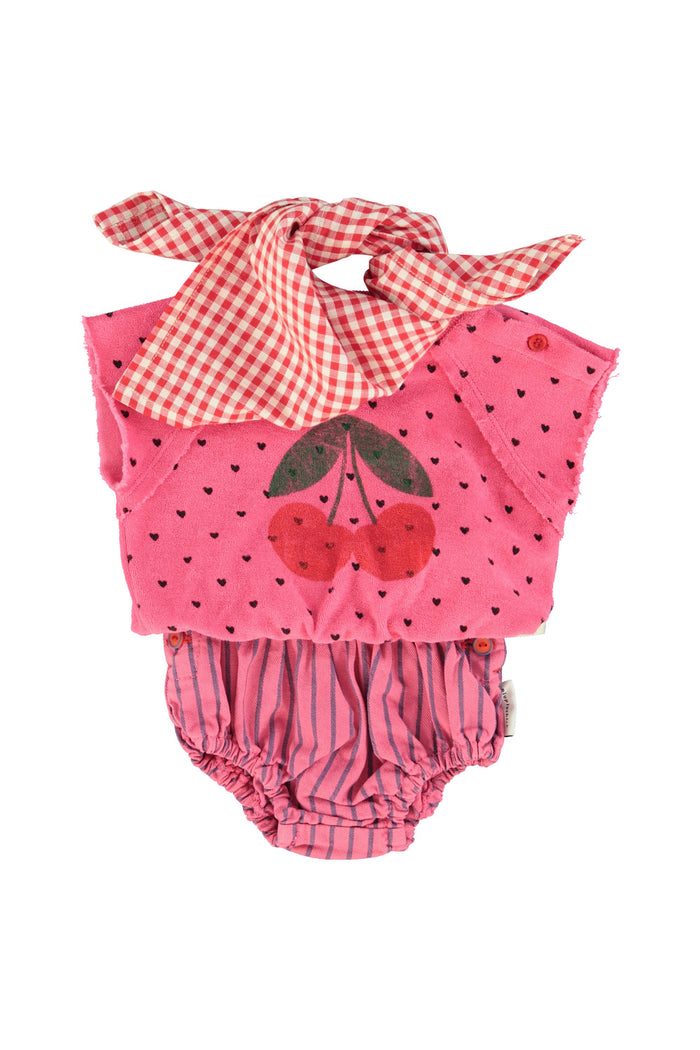 baby sleeveless sweatshirt |pink w/ cherry print