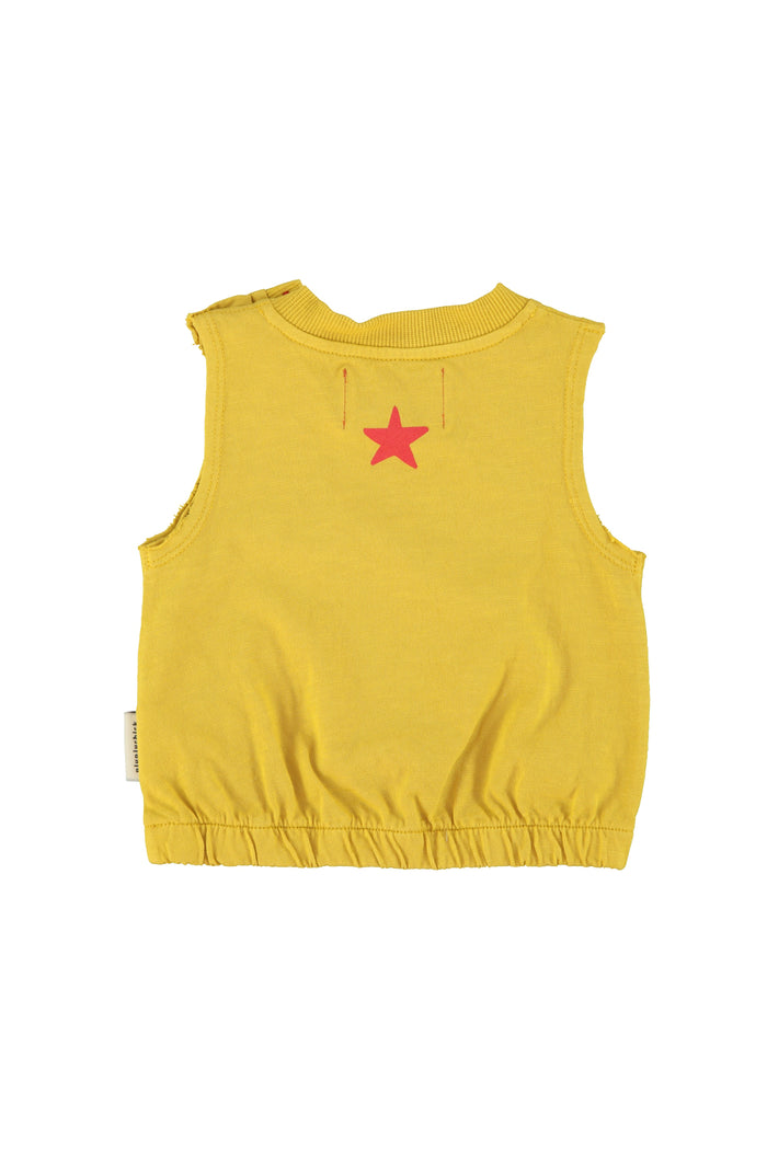 baby sleeveless top | mustard w/ apple print