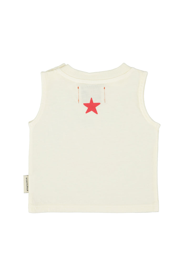 baby sleeveless t´shirt | ecru w/ apple print