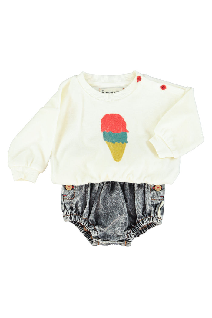 baby sweatshirt | ecru w/ ice cream print