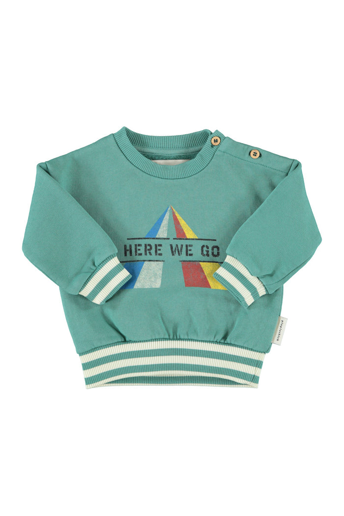Baby Sweatshirt Green with "here We Go" Print