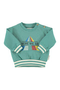 Baby Sweatshirt Green with "here We Go" Print