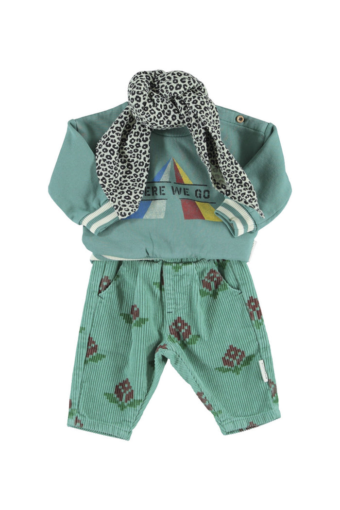 Baby Sweatshirt Green with "here We Go" Print