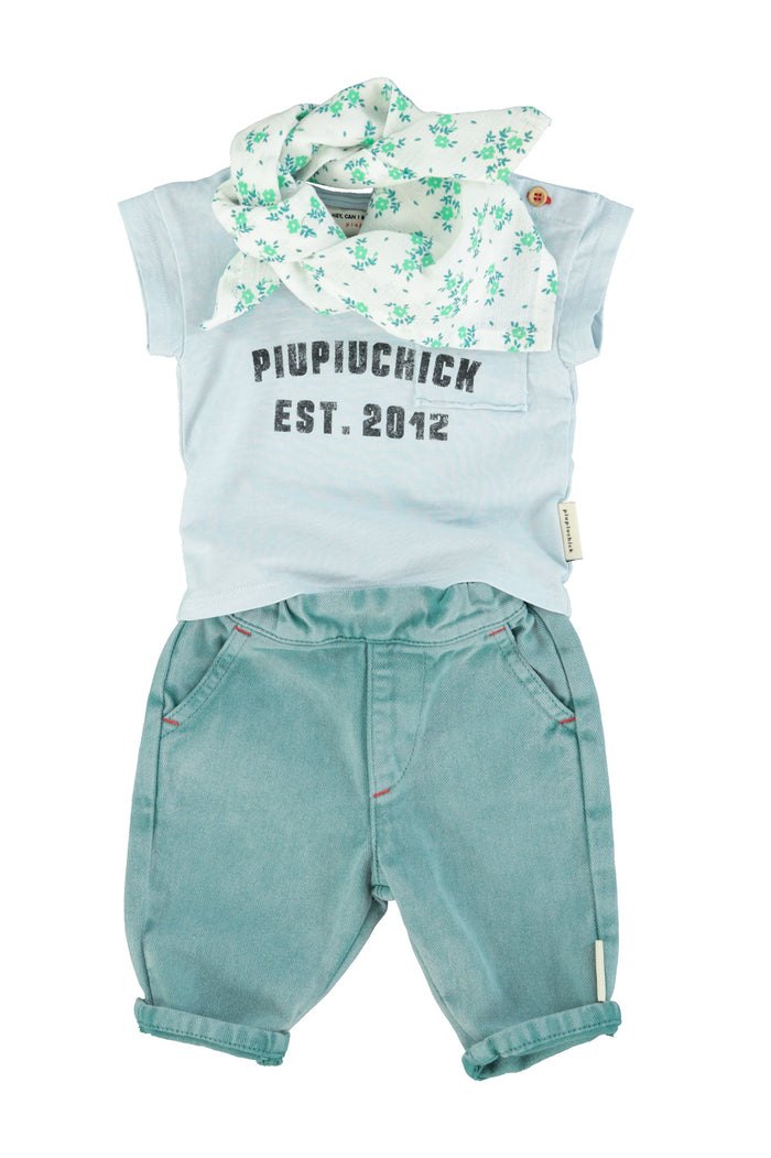 baby t-shirt | light blue w/ "piupiuchick" print