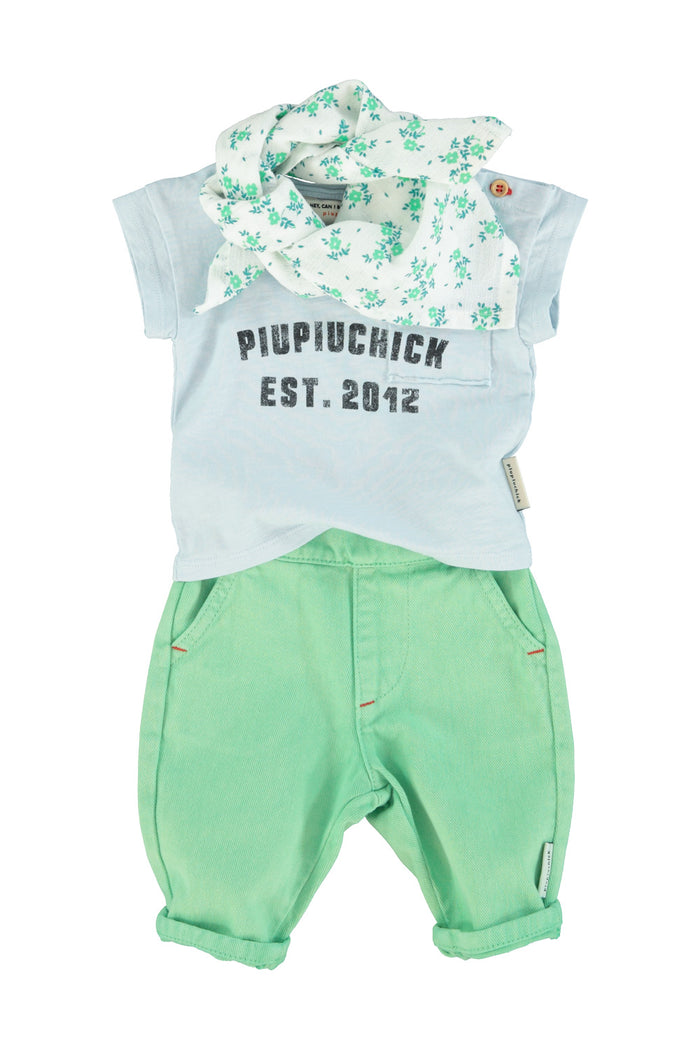 baby t-shirt | light blue w/ "piupiuchick" print
