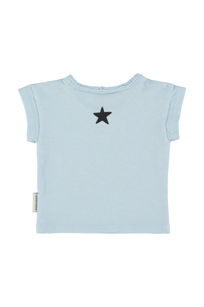 baby t-shirt | light blue w/ "piupiuchick" print