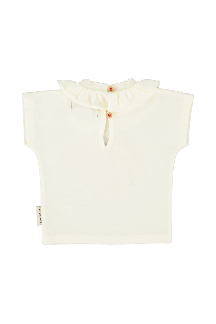 baby t-shirt w/ collar| ecru w/ red heart print