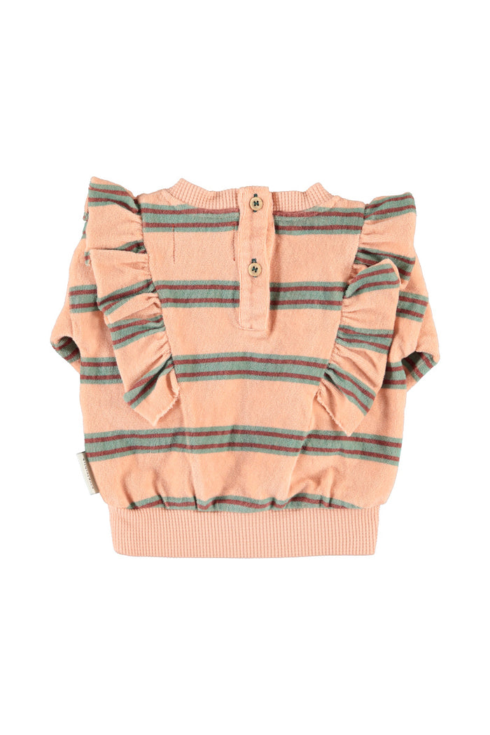 Baby Terry Cotton Sweatshirt Light Pink with Double Stripes