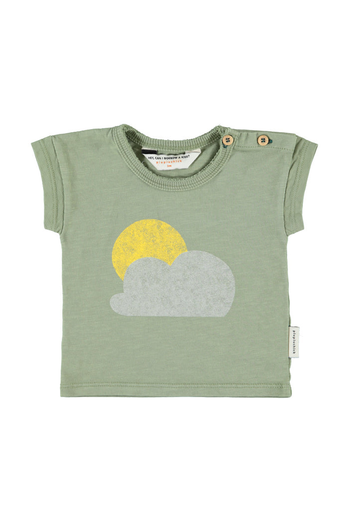 Baby T'shirt Olive Green with Sun & Cloud Print