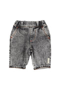 Piupiuchick baby washed black denim shorts with elastic waist and side pockets, made from 100% cotton.