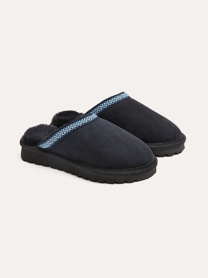 Backless Braid Trim Sheepskin Clogs