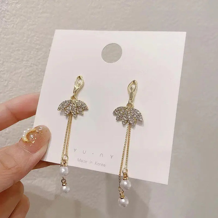 Ballet Diamond Pearl Drop Earrings fashionnsio