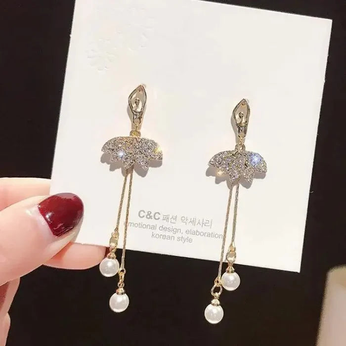 Ballet Diamond Pearl Drop Earrings fashionnsio