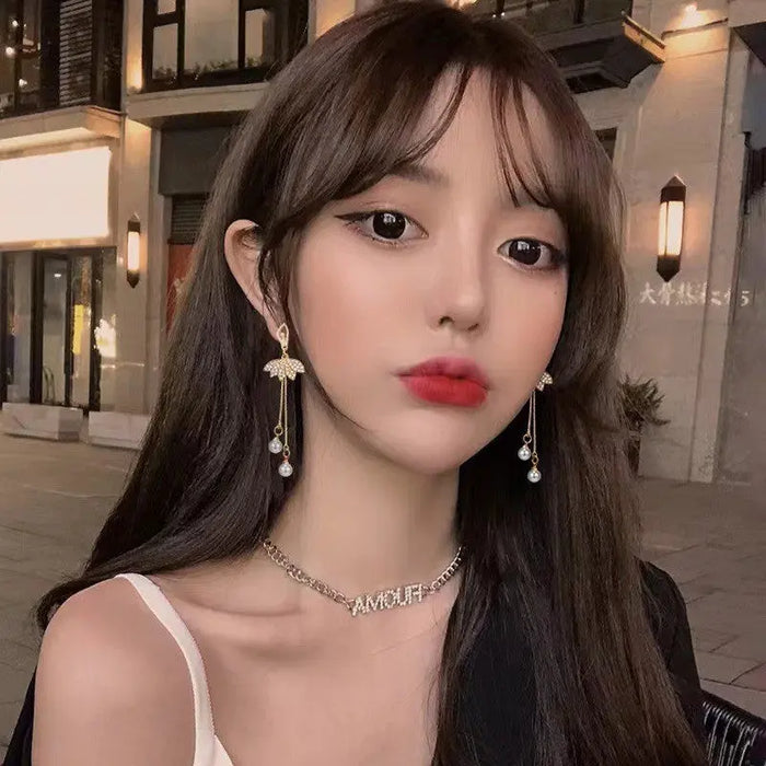 Ballet Diamond Pearl Drop Earrings fashionnsio