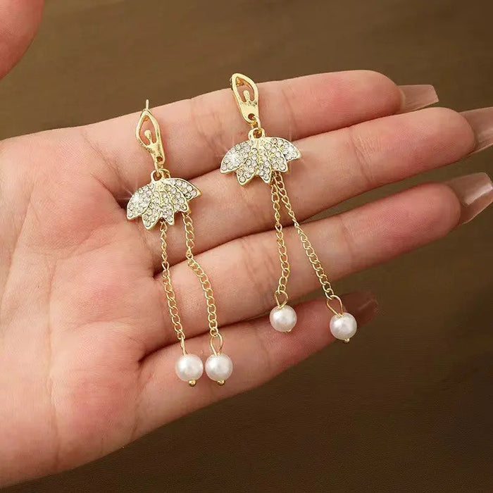 Ballet Diamond Pearl Drop Earrings fashionnsio