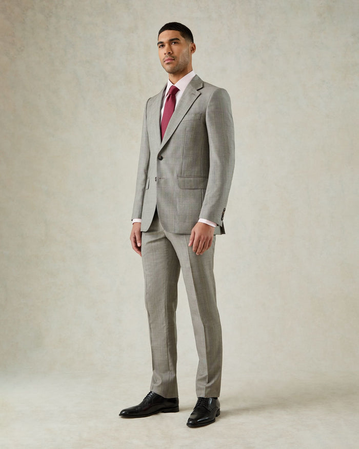 Bass Wool Prince of Wales Check Suit Grey