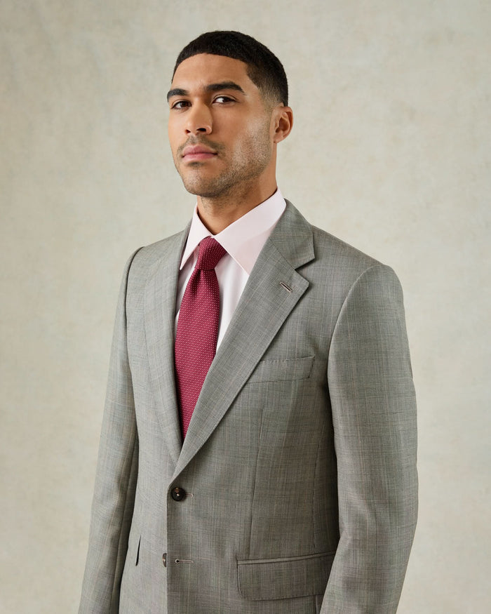 Bass Wool Prince of Wales Check Suit Grey