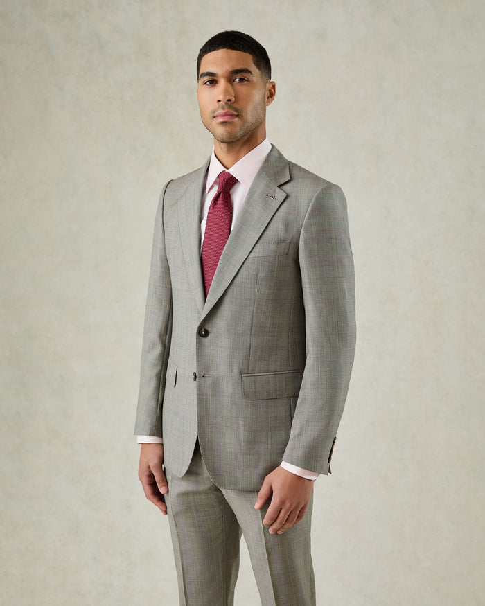 Bass Wool Prince of Wales Check Suit Jacket Grey