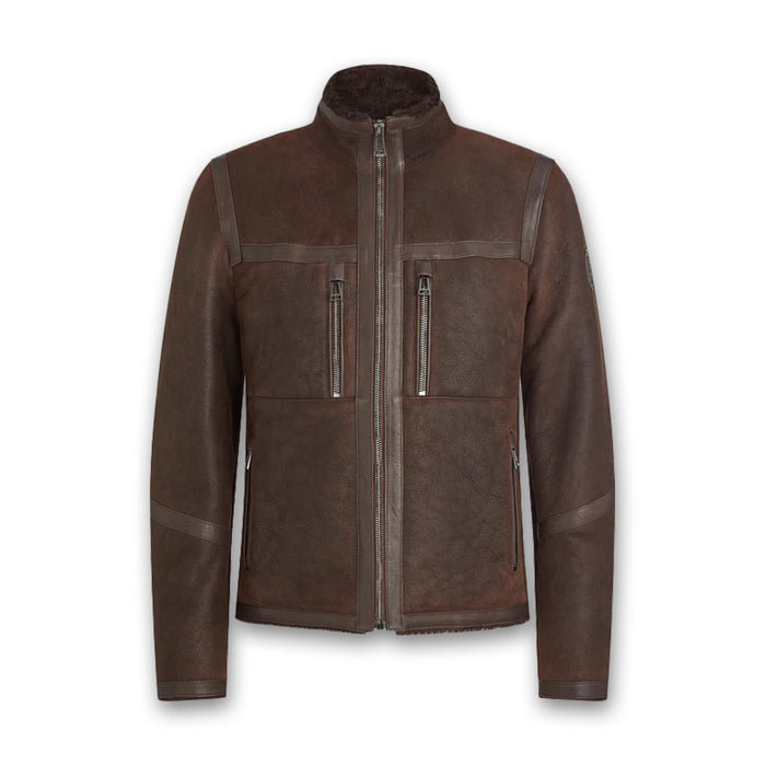Belstaff - Tundra Lightweight Shearling Jacket in Brown/Ebony - Nigel Clare