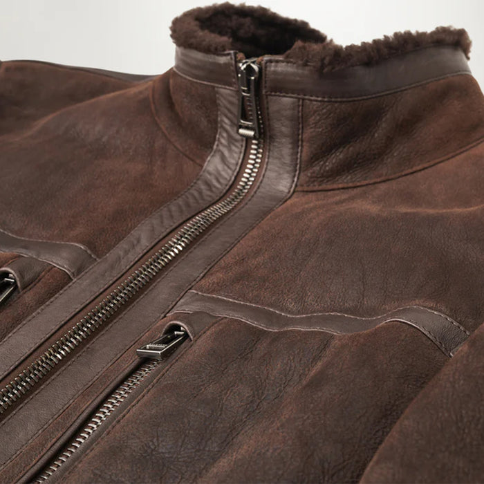 Belstaff - Tundra Lightweight Shearling Jacket in Brown/Ebony - Nigel Clare
