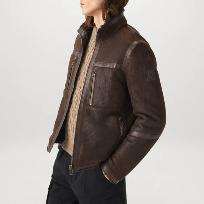 Belstaff - Tundra Lightweight Shearling Jacket in Brown/Ebony - Nigel Clare
