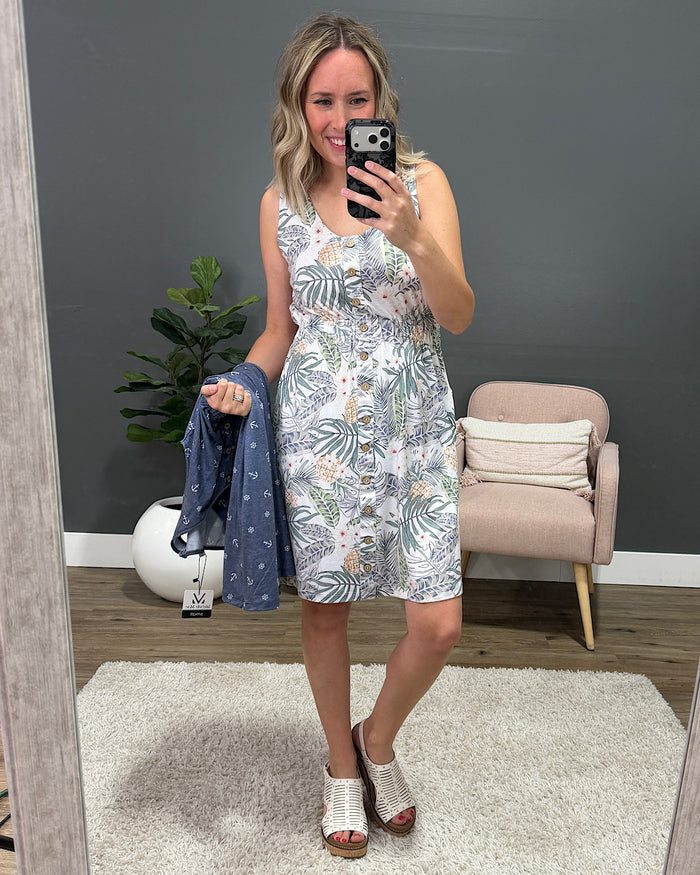 Beverly Button Tank Dress - Pineapple Leaf SALE Michelle Mae