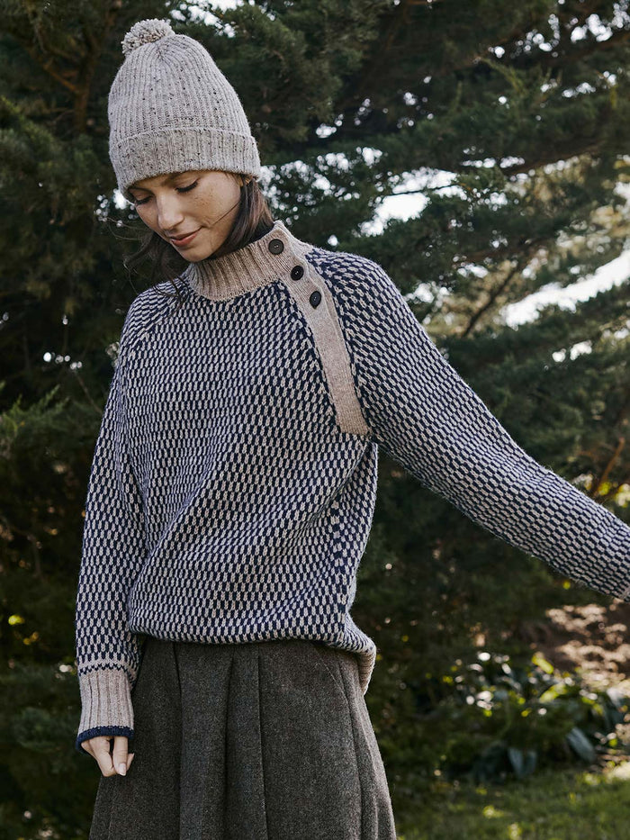 Birdseye Button Neck Jumper