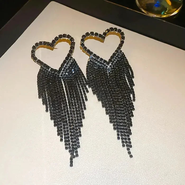 Black Heart Crystal Dangle Earring fashionnsio