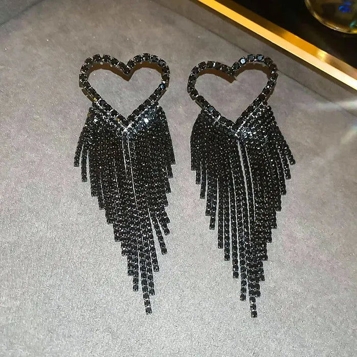 Black Heart Crystal Dangle Earring fashionnsio